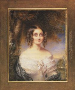 A Lady Of The Bolton Family Wearing Decollete White Dress With Lace Bodice And Bow At Her Corsage, Black Lace Shawl And Her Hair In Ringlets by Henry Collen