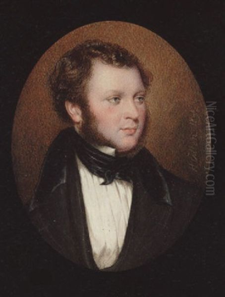 A Gentleman With Side Whiskers, Wearing Black Coat With Velvet Collar, White Chemise With Pleated Front And Tied Black Cravat - view 1