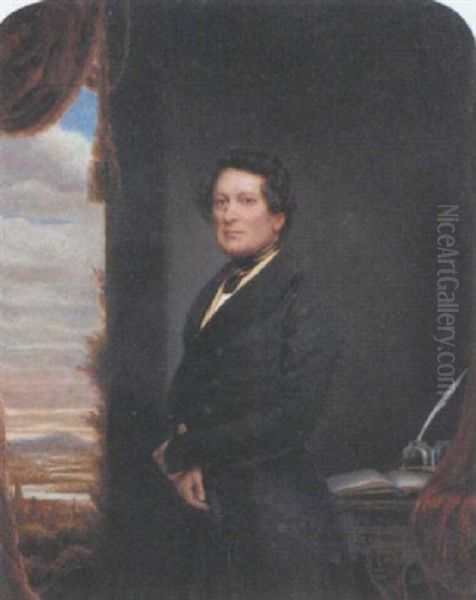 Portrait Of A Gentleman By A Window In His Study, With A River Landscape Beyond - view 1