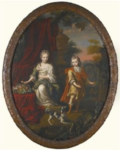 Portrait Of A Girl And A Boy On A Terrace In A Garden by Hermann Collenius