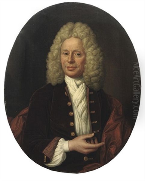 Portrait Of A Gentleman In A Red Velvet Costume With A White Chemise And White Jabot - view 1