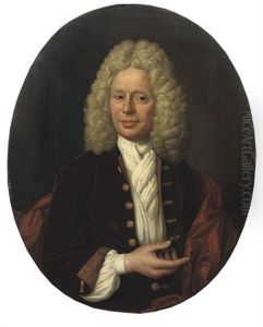 Portrait Of A Gentleman In A Red Velvet Costume With A White Chemise And White Jabot by Hermann Collenius