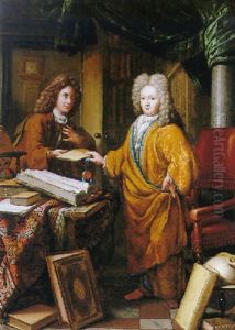 A Scholar With His Secretary In A Study by Hermann Collenius