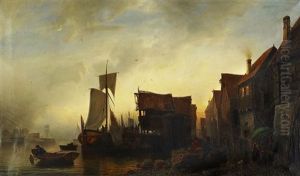 View From A Harbour by Fredrik Jonas Lucian Botfield Collett