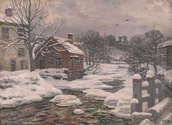 Vinterlandskap Med Hus Ved Mesna - view 1