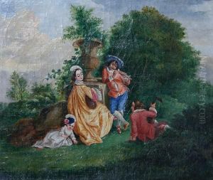 Figures And Young Child In A Garden