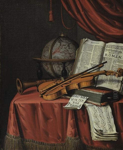 Nature Morte Aux Instruments De Musique, Globe Et Livres - view 1