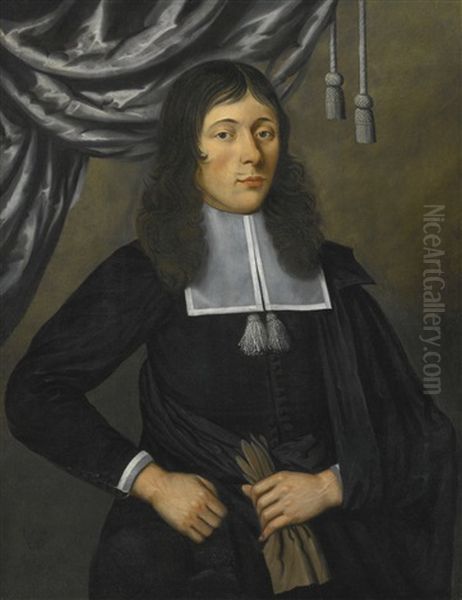Portrait Of A Gentleman, Three-quarter Length, In A Black Cape, Holding A Glove, Standing In Front Of A Curtain - view 1