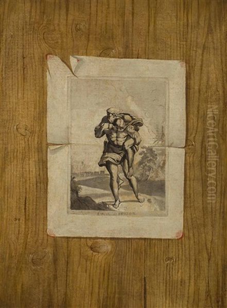 A Trompe L'oeil Painting Of A Print After Raphael Attached To A Panel - view 1