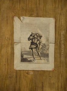 A Trompe L'oeil Painting Of A Print After Raphael Attached To A Panel