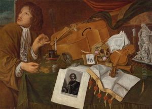 Ein Vanitasstillleben Mit Einem Geldzahler by Edward Collier
