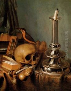 Ein Vanitasstillleben Mit Prunkleuchter Und Einem Eisvogel by Edward Collier