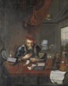 Portrait Of Gentleman, Seated At A Desk Examining Valuable Objects