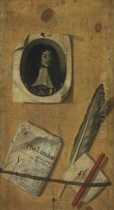 A Trompe-l'oeil Letter Rack, With An Engraving Of King Charles Ii, A Newspaper, A Quill, A Pen And A Penknife