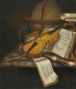 A Vanitas Still Life With A Violin, A Recorder, And A Score Of Music On A Marble Table-top by Edward Collier