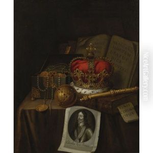 Vanitas Still Life With Crown, Jewels And An Engraving Of Charles I Of England by Edward Collier