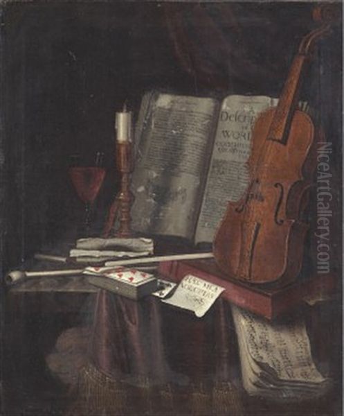Stilleben Med Violin, Kortlek Och Bocker - view 1