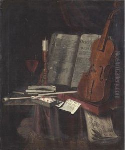 Stilleben Med Violin, Kortlek Och Bocker