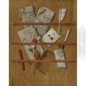 Trompe L'oeil Still Life Of A Letter Rack Holding Newspapers, Letters, A Comb, A Knife, A Quill, Wax And A Seal