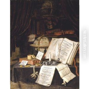 A Vanitas Still Life: A Volume Of The Bucaniers Of America, A Globe, Books, An Address To The Commons, A Candle, A Quill, A Key And A Pocketwatch, All Upon A Table