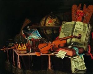 Nature Morte Aux Instruments De Musique, Mappemonde Et Coffret De Bijoux Sur Un Entablement by Edward Collier