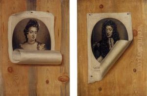 A Trompe L'oeil With Engraved Portrait Of William Pinned To A Board by Edward Collier