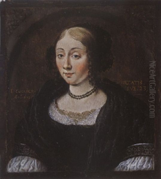 A Portrait Of A Young Lady, Aged 23, Wearing A Black Dress With A White Lace Collar And Cuffs And A Black Bonnet, In A Painted Niche - view 1