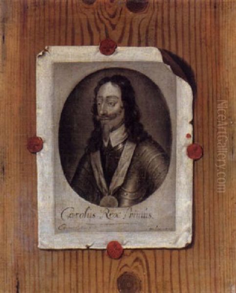A Trompe L'oeil With An Engraving Of Charles I Attached To A Panel - view 1