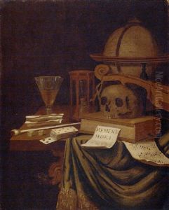 A Vanitas Still Life With A Globe, An Hour Glass, A Book And Other Objects On A Partially Draped Table