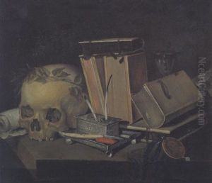 Vanitas-stilleben Mit Einem Totenkopf, Buchern Und Tintenzeug