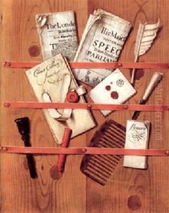 Trompe L'oeil Still Life Of A Letter Rack Holding Newspapes, Letters, A Comb, A Knife, A Quill, Wax And A Seal
