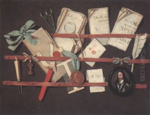 Trompe L'oeil With A Letter Rack And A Miniature Of Charles I by Edward Collier