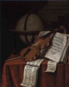 Stilleben Mit Globus, Geige Und Notenbuchern