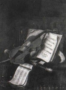 A Vanitas Still Life Of A Violin, Recorder, Books And Hourglass On A Table