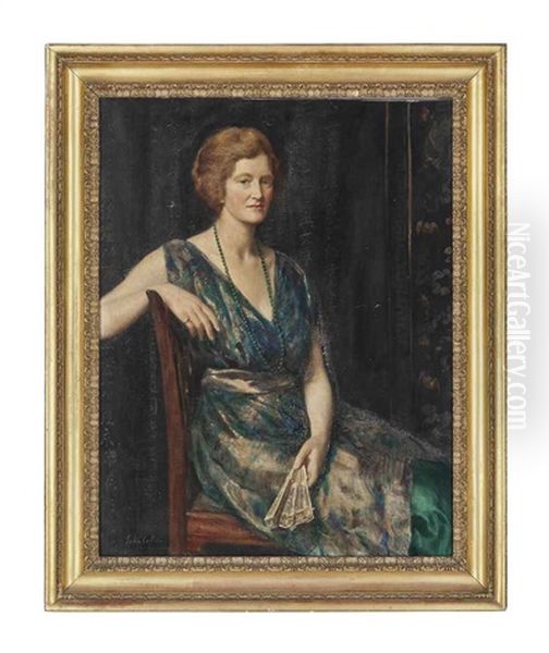 Portrait Of A Lady, Thought To Be Mrs Geoffrey Pynam Of Guildford, Seated, In A Green Dress - view 1