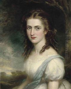 Portrait Of Eleanor Methuen (nee Harford), In A White Dress And Blue Sash