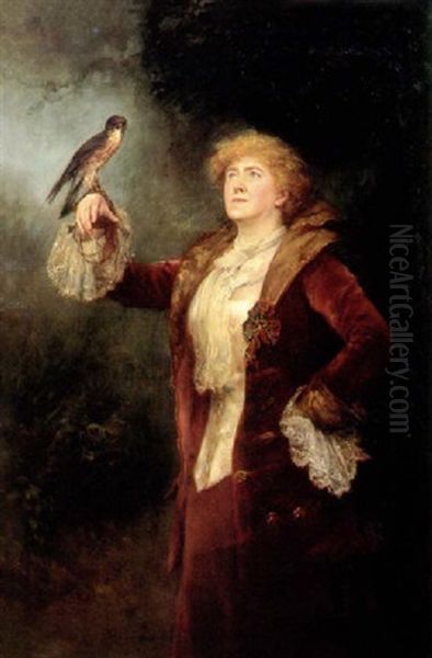 A Portrait Of The Actress Ellen Terry Standing With A Hawk On Her Raised Arm - view 1