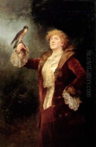 A Portrait Of The Actress Ellen Terry Standing With A Hawk On Her Raised Arm by Collier, John
