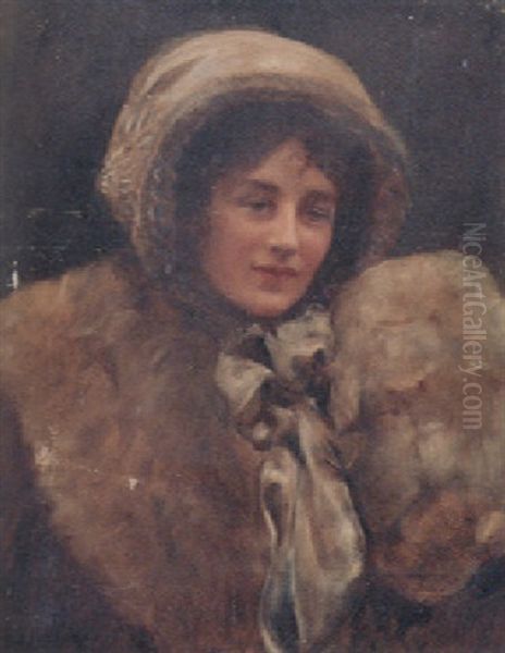 Portrait Of Mrs H. Marillier In White Fur Coat And Ribbon-tied Bonnet - view 1