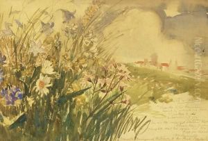 Meadow With Flowers, Inscribed With Poem By Wordsworth, And Signed "marietta Minnigerode Andrews To Dr. Paul Bartsch." Watercolor On Paper. - Sight: 12 In. X 18 In by Marietta Minnigerode Andrews