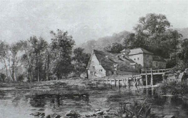 Figure Fishing On A River Before A Mill - view 1