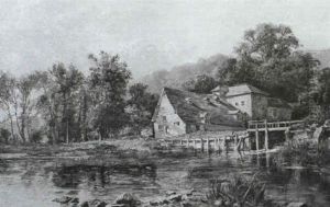 Figure Fishing On A River Before A Mill by Robert Porrett (Sir) Collier