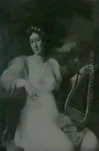 Portrait D'une Dame Dans Un Habit Premier Empire Avec Une Lyre by Joseph (Giuseppe) Collignon