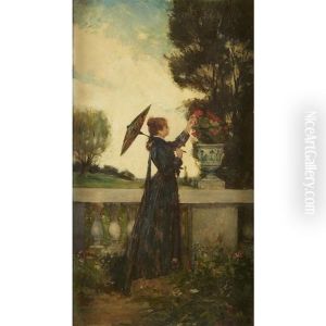 Lady With Parasol Picking Flowers Lady With Parasol Picking Flowers