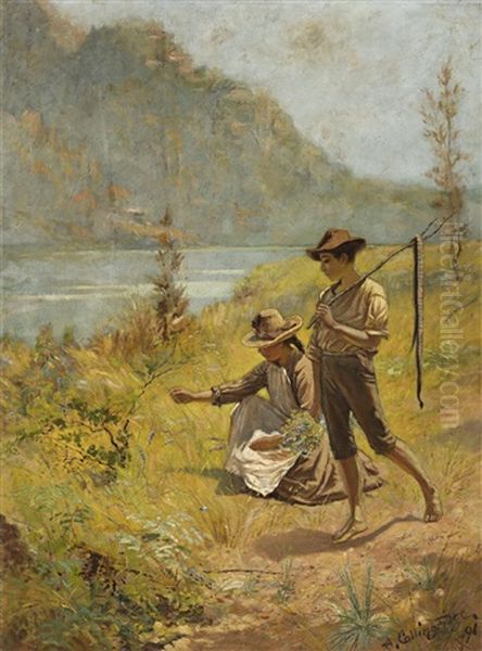 Children By A River - view 1