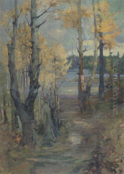 Autmn Birch Trees On The Lake - view 1