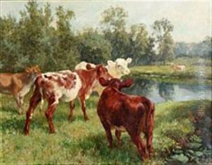 Calves Near A Lake by Charles Collins II