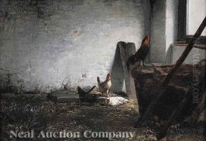 Roosters In A Barn by Charles Collins II