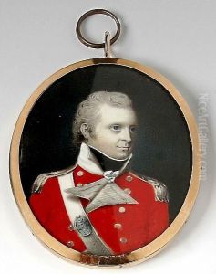 A Portrait Miniature Of An Army Officer, Wearing Red Jacket With Sash A Medallion On The Sash Carries The Initials Ljf(?), The Enamelled Reverse Carries The Monogram Wr In Gilt Metal, With A Twist Of The Sitter's Hair by Samuel Andrews