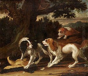 King Charles Spaniel I Slagsmal Over En Fagel by Charles Collins